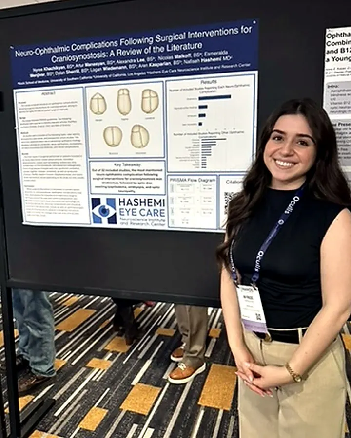 Hashemi Eye Care team member presenting ophthalmology research at a NANOS poster session