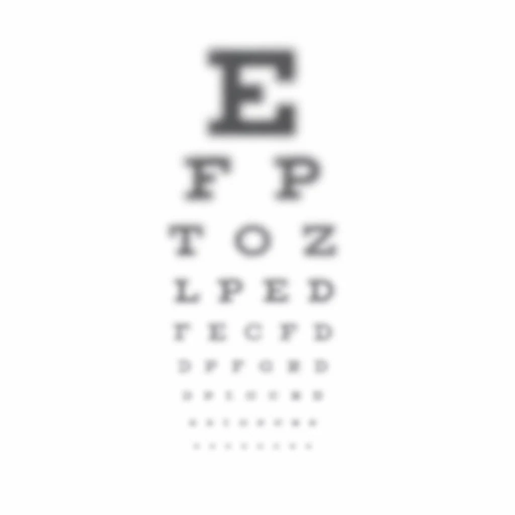 Blurry Snellen eye chart showing how letters on a standard vision test appear out of focus - a simulation of what blurred vision looks like