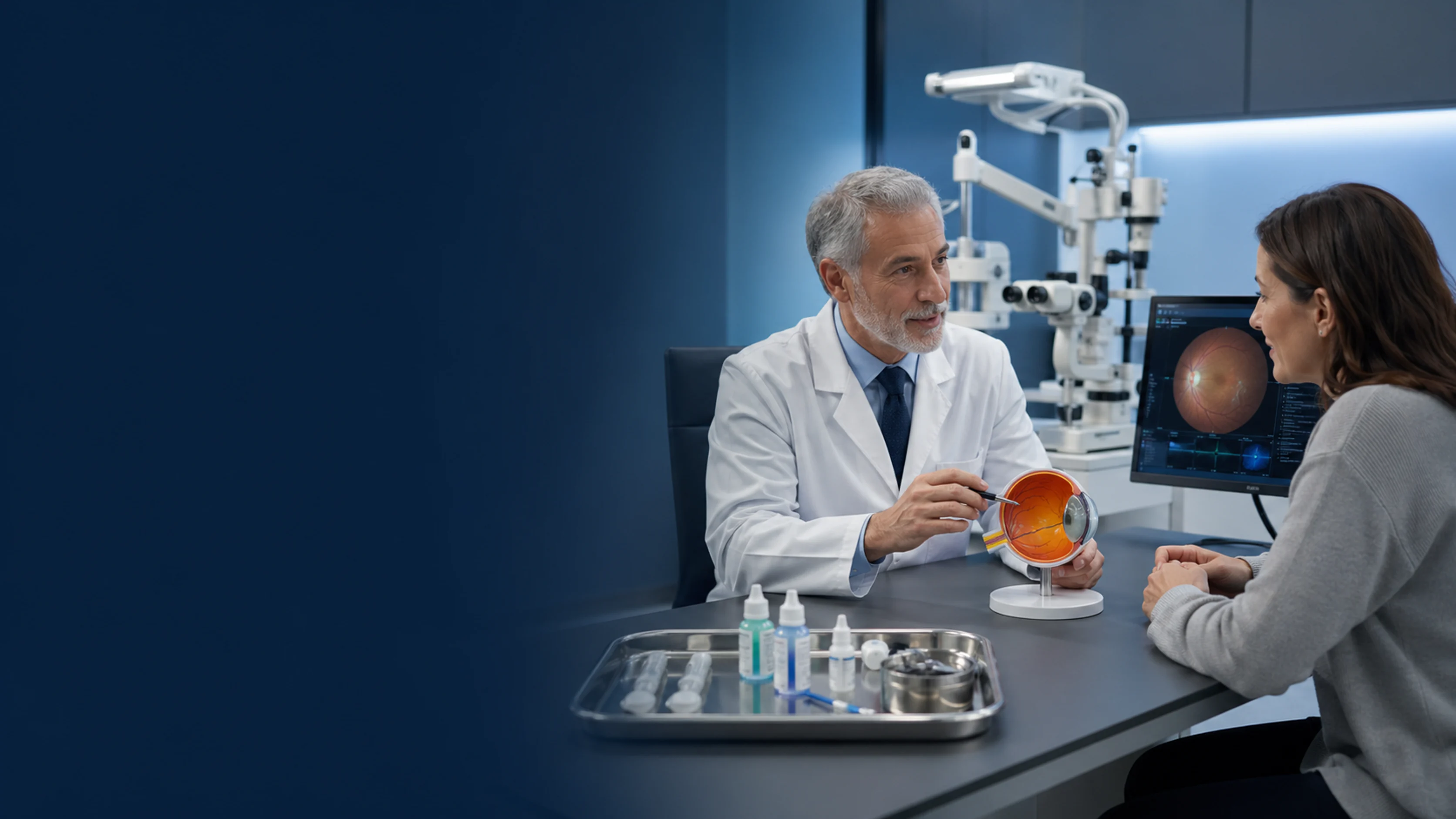 Clinician discussing ophthalmology treatment options with a patient